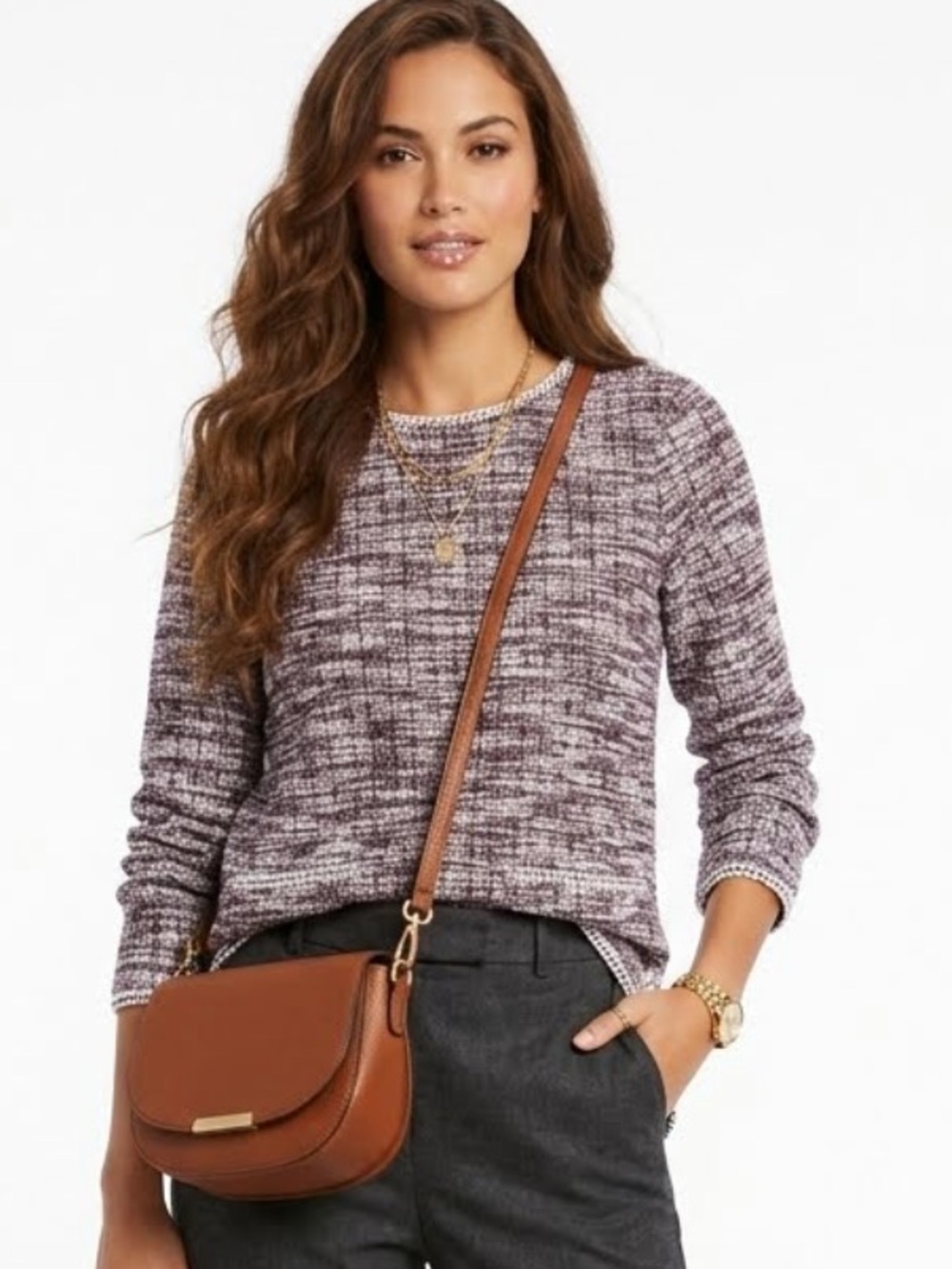 Max Studio Marled Scoopneck Sweater in Plum and White Mix